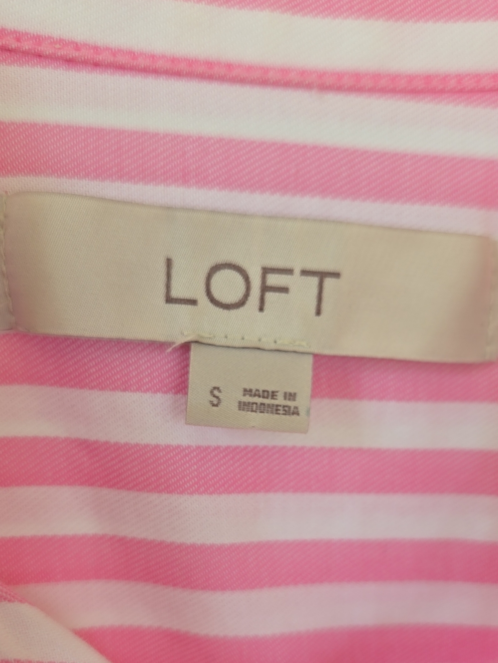 LOFT Pink & White Vertical Stripe Button-Down Blouse - Picture 2 of 6